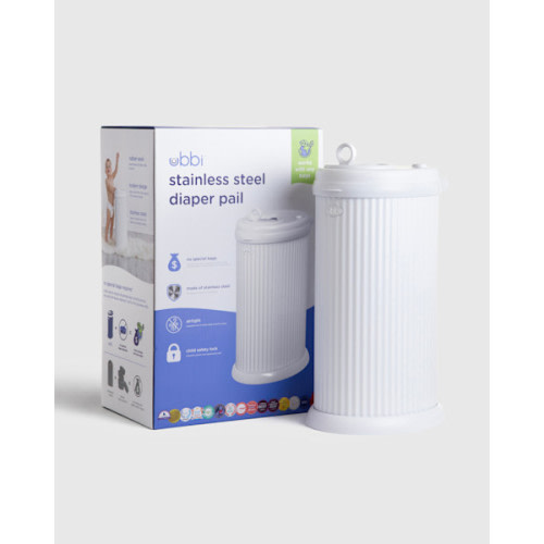 Ubbi Fluted Stainless Steel Diaper Pail in Matte White Fluted
