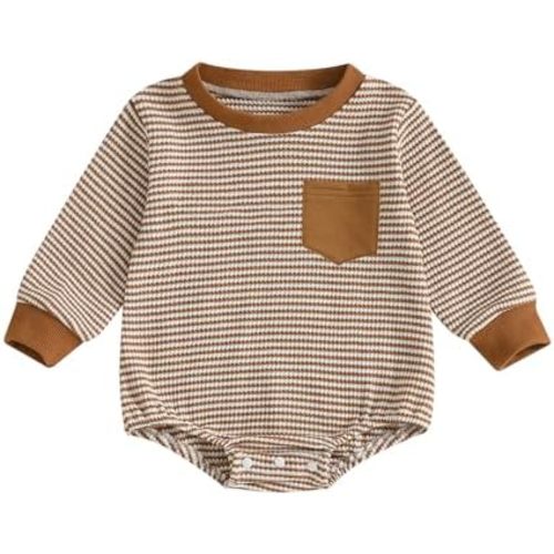 Baby Sweatshirt Romper Boy Girl Waffle Knit Long Sleeve Striped Romper Oversized Sweater Newborn Fall Winter Clothes