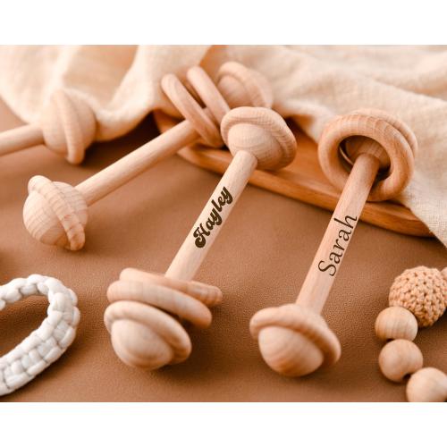 Personalized NameWooden Rattle-Kids Toys-Newborn Name Engraved Wooden Rattle-Baby Keepsake Birth-Engraved Shower Gift,Birth Anniversary Gift