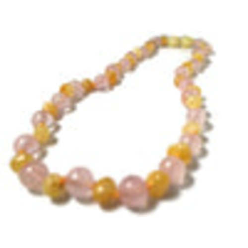 Baltic Amber Teething Necklace Rainbow Milk Pink Rose Quartz 12.5