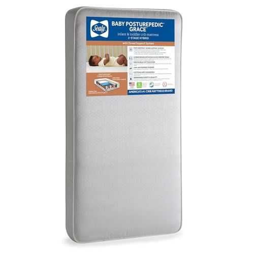Sealy Baby Posturepedic Grace Hybrid - Firm 2 Stage Breathable Crib Mattress with Waterproof Barrier - GREENGUARD Gold Certified, Soy-enhanced Foam for Infants and Toddlers, Made in the USA (52x28")
