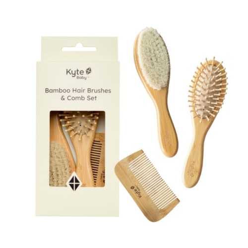 Kyte BABY Bamboo 3-Piece Brush Set - 1 Goat Hair Brush, 1 Wooden Bristle Brush and 1 Bamboo Comb