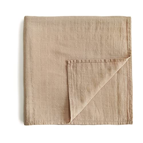mushie Muslin Baby Swaddle Blanket | 100% Organic Cotton (Pale Taupe)