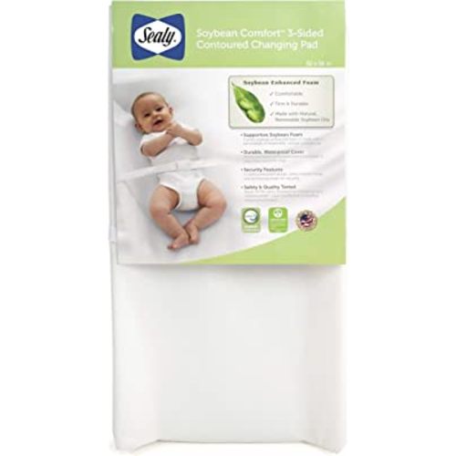Soybean Comfort 3-Sided Waterproof Contoured Baby Diaper Changing Pad for Dresser or Changing Table - White, 32” x 16”
