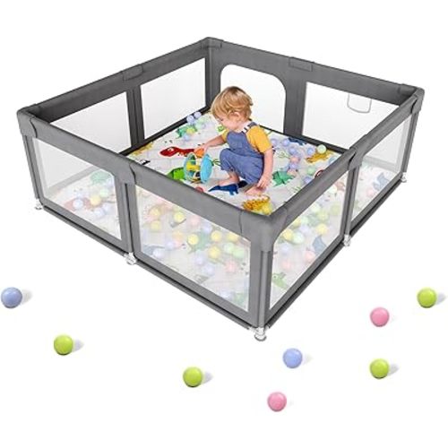 Palopalo 47x47inch Small Baby Playpen, Play Pen for Babies and Toddlers, Play Yard With Door and Soft Breathable Mesh, Infants Activity Center with Anti-Slip Base (Without Mat)
