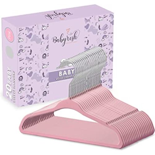 Baby Hangers for Closet - Cute Yet Sturdy Baby Clothes Hangers for Newborns, Toddlers and Kids - Space Saving, Non Slip Kids Hangers for Nursery - Pack of 20 Pink Velvet Hangers (20, Pink)