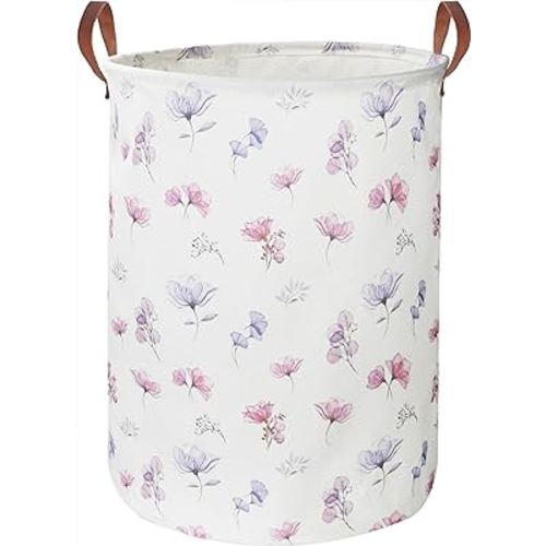 19.7’’ Waterproof Foldable Laundry Basket,Baby Girls Nursery Hamper,Dirty Clothes Hamper for Boys and Girls,Kids Toys/Books Bins, Gift Baskets, Room Decor(Watercolor Flower)