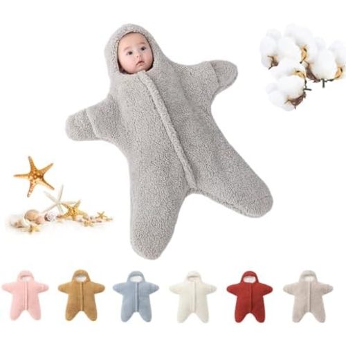 Baby Starfish Onesie, Thick Imitation Fleece Starfish Newborn Sleeping Bag, Infant Footie Jumpsuit Winter Warm Outfits