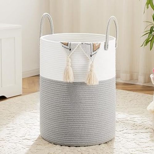 Laundry Basket,Woven Cotton Rope Laundry Hamper,60L for Decorative Storage of Dirty Clothes,Toys and Blankets in Bathroom,Baby Room and Living Room