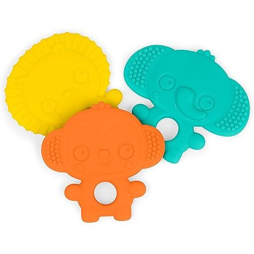 Bright Starts Gummy Buddies 3-Pack Textured Teethers - BPA-Free Elephant, Lion, Monkey - Unisex, 3 Months +