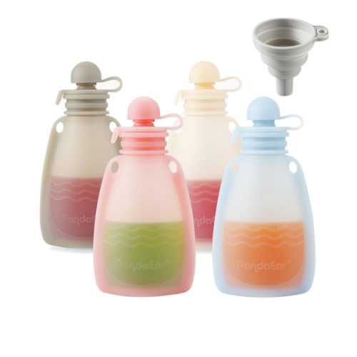 PandaEar Reusable Silicone Baby Food Pouches, 4 Pack Squeeze Pouches for Toddler Kids, BPA-Free Silicone Refillable Baby Food Storage, 5.5 oz