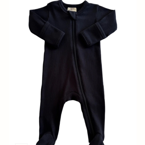Black / Organic Ribbed Zip Footie – SpearmintLOVE