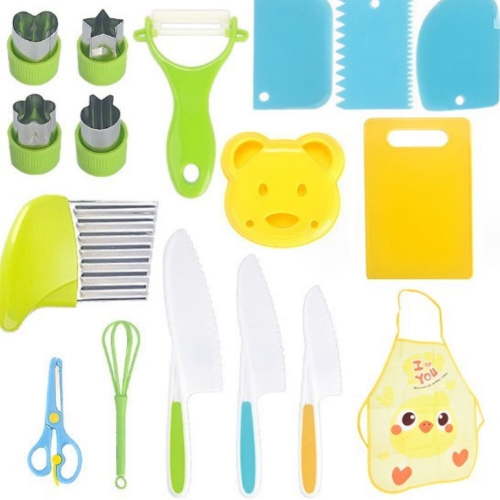 17pcs Kids Knife Set for Real Cooking,Toddler Knife Set,Montessori Kids Kitchen Knife Set with Cutting Board Crinkle Cutters Kid Safe Knives,3 4 5 6 7 8 9 10 Year Old Boys Girls Birthday Christmas