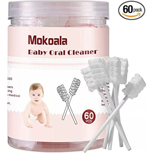60Pcs Baby Tongue Cleaner, Baby Toothbrush, Disposable Infant Mouth Cleaner, Soft Gauze Toohthbrush Toddler Oral Cleaning Stick Dental Care for 0-36 Month Newborn