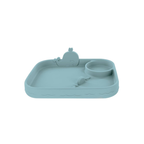 Nuby Animal Friend Silicone Rectangle Plate - Toddler Plate - 6+ Months - Blue Whale Plate