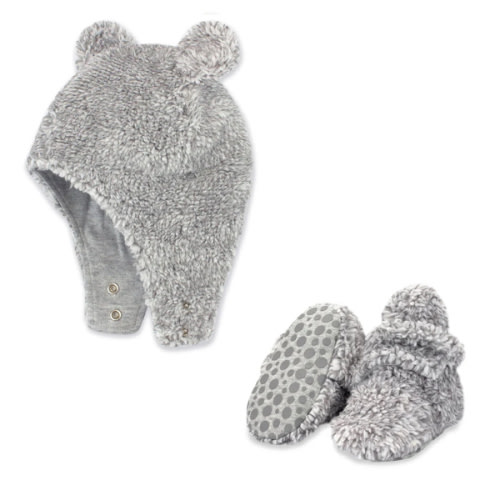 Furry Bootie and Furry Bear Hat Set - Heather Gray – Zutano