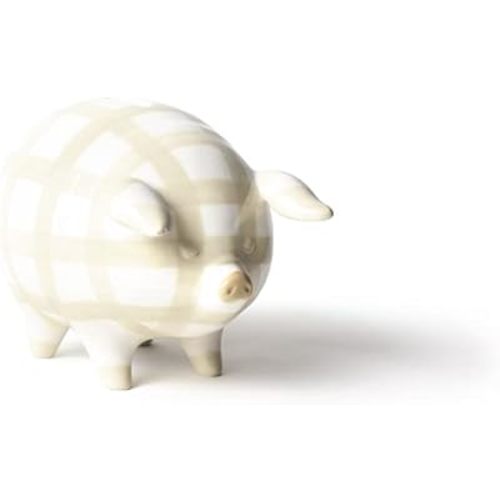 Gingham Piggy Bank Ecru