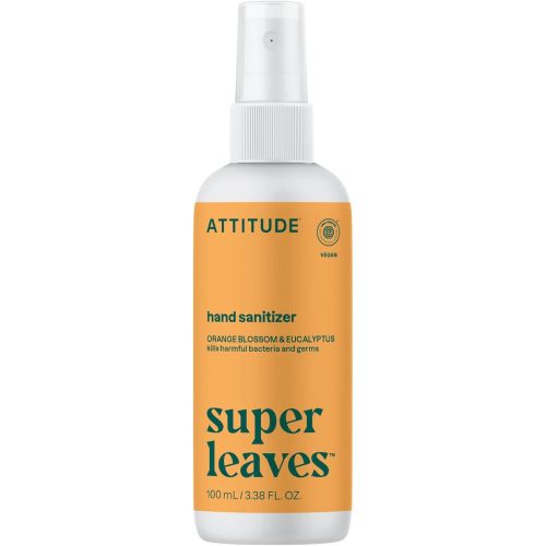 ATTITUDE Hand Sanitizer Spray for Adults and Kids, EWG Verified, Kills Bacteria and Germs, Vegan, Orange Blossom & Eucalyptus, 3.38 Fl Oz (Spray Bottle)