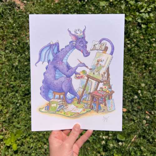 The Artist Dragon, Dragon Fantasy Art Print 8x10"