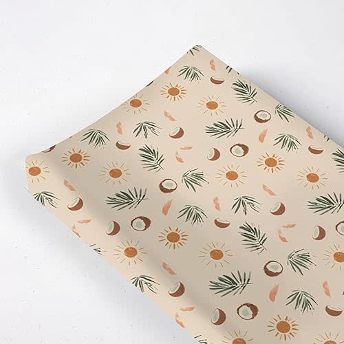 Summer Palm Trees Changing Pad Cover, Coconuts Sun Prints Baby Nursery Diaper Changing Table Pad Cover, Unisex Summer Pattern Diaper Changing Sheet for Baby Boys Girls-16 * 32