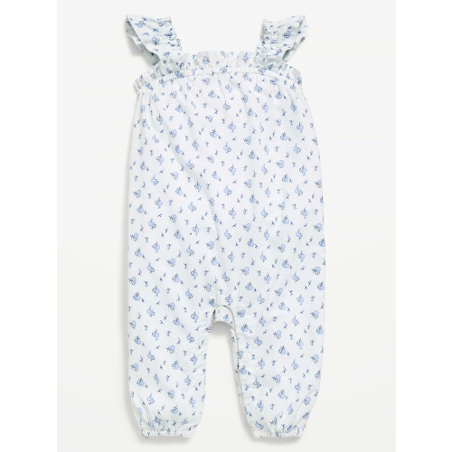 Printed Sleeveless Textured Ruffle-Trim Jumpsuit for Baby