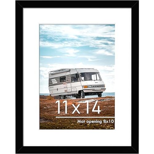 PEALSN 11x14 Picture Frame, Display Pictures 8 x 10 with Mat or 11 x 14 Without Mat for Wall Mounting Display, Photo Frames, Black