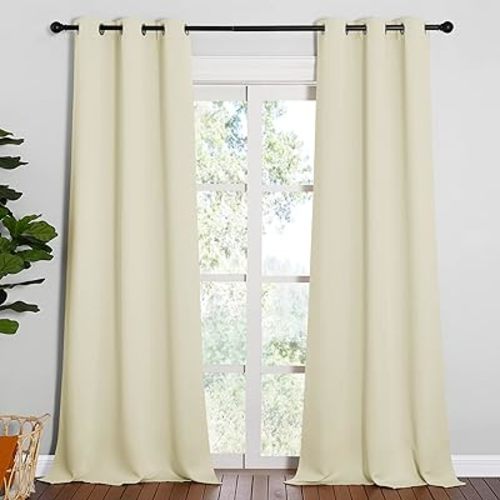 NICETOWN Room Darkening Curtain Panels - Baby Room Curtains 95 inches Long, Privacy Draperies (Beige, 42 inches Width, 1 Pair)