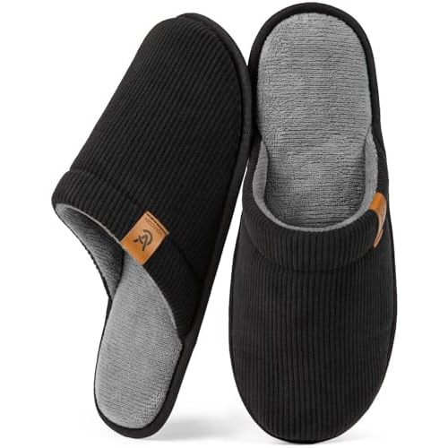 VeraCosy Men's Corduroy Scuff Slippers Soft Comfy Memory Foam Non-slip Indoor House Shoes