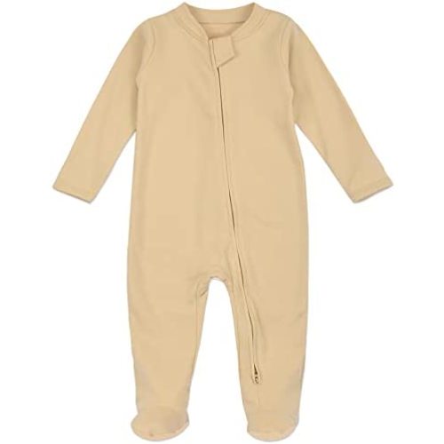 Aablexema Organic Cotton Baby Footie Pajamas with Mittens Newborn Soft Zip Sleeper