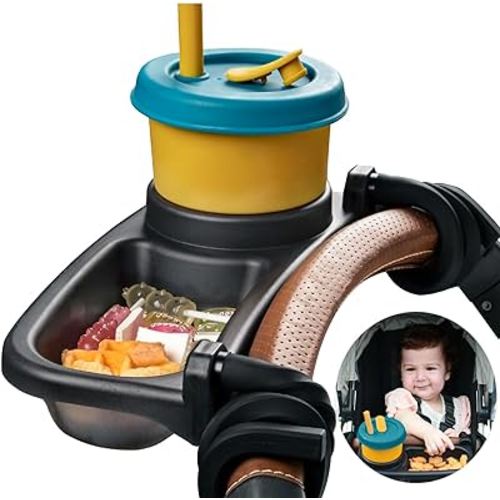 Universal Stroller Snack Tray, Cup Holder Tray with Silicone Flexible Arms Grip, Universal Stroller Snack Tray Attachment for Baby & Toddler, Stroller Accessories, Snacking On The Go