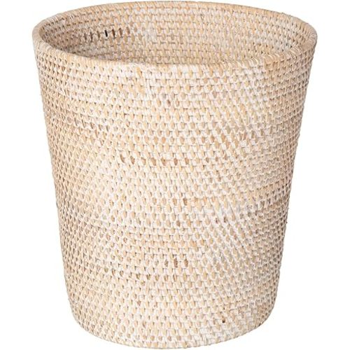 Kouboo Loma Round Rattan Waste Basket, Small Wicker Bin, Latte