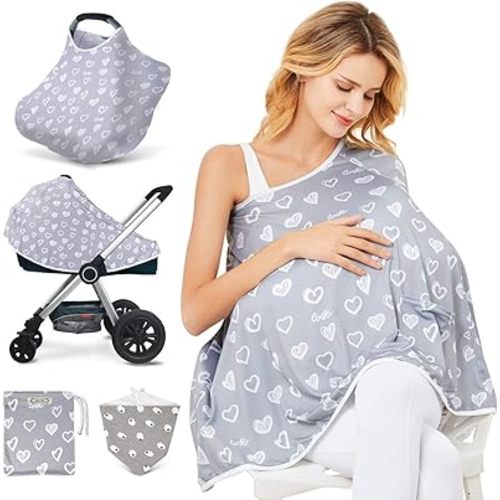 Baby Nursing Cover & Nursing Poncho - Multi Use Cover for Baby Car Seat Canopy, Shopping Cart Cover, Stroller Cover, 360° Full Privacy Breastfeeding Coverage, Baby Shower Gifts for Boy&Girl