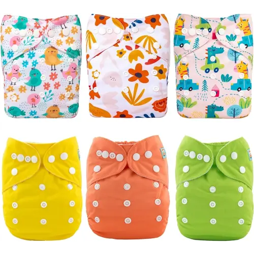 ALVABABY Cloth Diaper One Size Adjustable Washable Reusable for Baby Girls and Boys 6 Pack with 12 Inserts (Color 12)