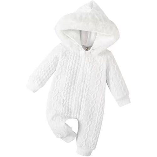 Baby Boys and Girls Winter Long Sleeve White Hooded Romper Infant Outfit