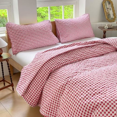 Yellow Gingham Twin Quilt Set, Soft Pre-washed Microfiber Yellow Plaid Twin Bedspread, Lightweight Checked Summer Quilt, Grid Bedding Coverlets for All Seasons (Includes 1 Quilt, 1 Pillow Sham)