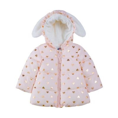 Rokka&rolla Infant Girls' Fleece Puffer Jacket-baby Warm Winter Coat-pink Heart, Size 6-9 Months