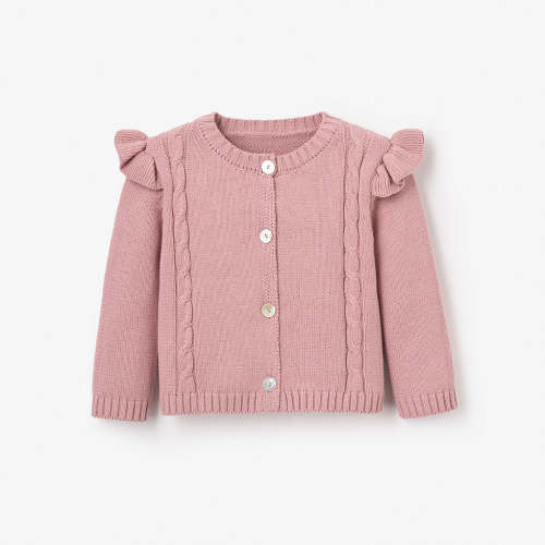 Mauve Flutter Sleeve Cable Cardigan
 – Elegant Baby