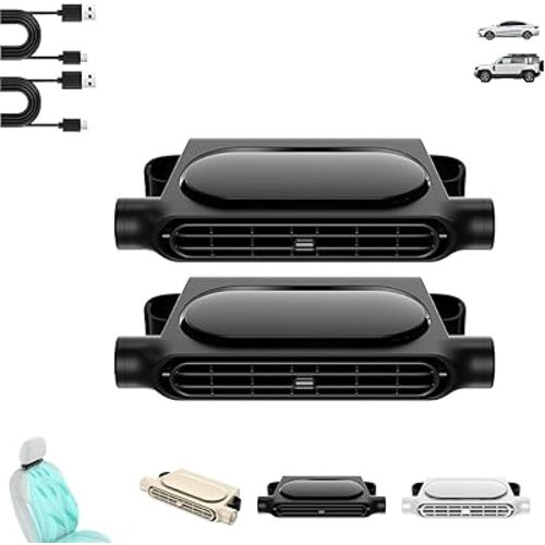 Car Seat Cooling Fan - Mini Portable USB Backseat Cooling Fan, Car Fans for Driver and Passenger's Seat, Compatible with Various Power Supplies, for sedans, SUV, RVS, Trucks (2PCS Black)