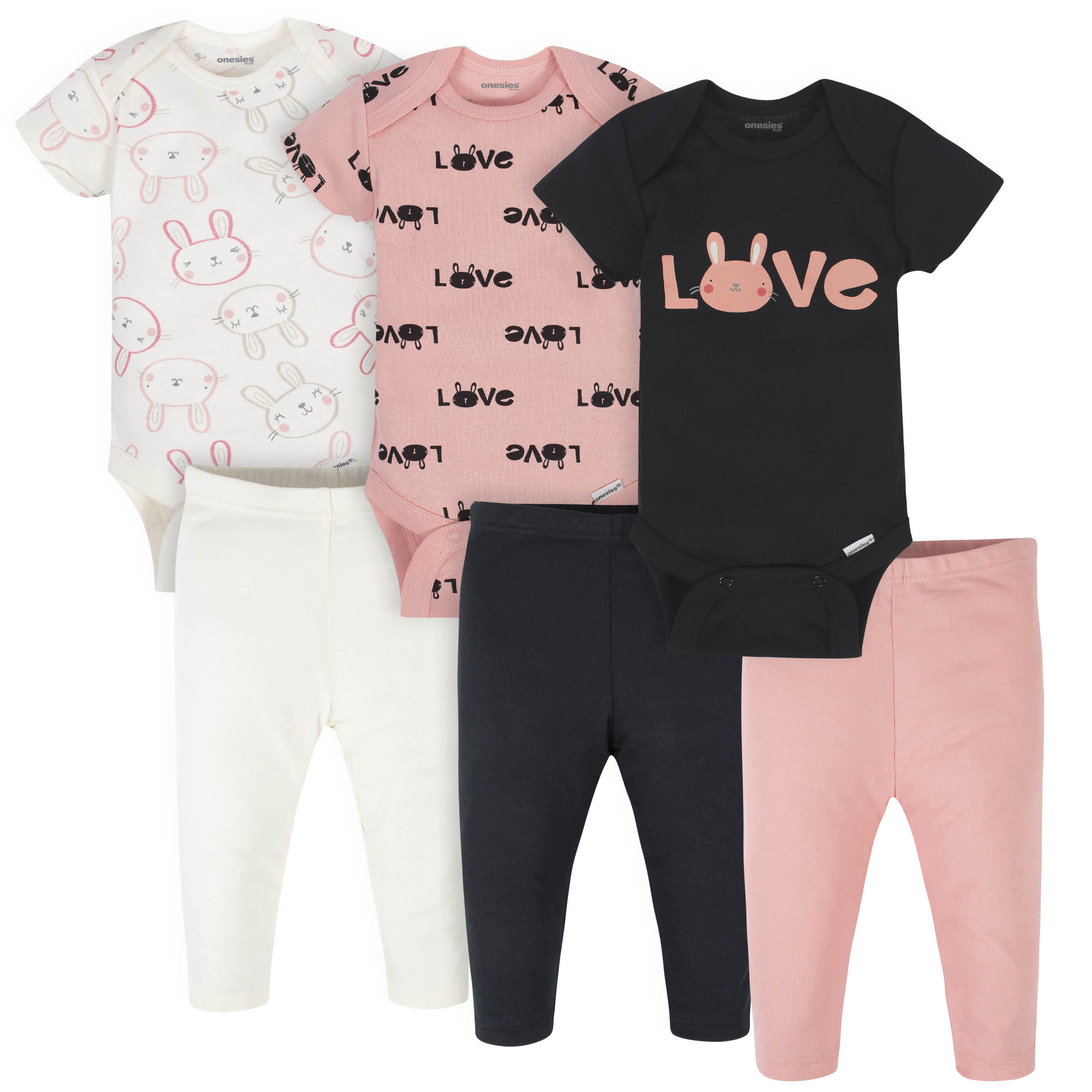Gerber Baby Girls Bodysuits & Pants Set - Bunny, 12 months, 6