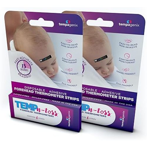 Fast Reading Disposable Forehead Thermometer Strips - Temp-N-Toss for Accurate & Hygienic Baby Temperature Measurement - Easy to Use and Reliable Single-Use Fever Indicator (12)