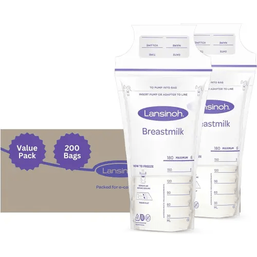 Lansinoh Milk Storage Bags, 200 Count Value Pack, Easy to Use Breast Milk Storage Bags for Feeding, Presterilized, Hygienically Doubled-Sealed for Refrigeration and Freezing, 6 Ounce