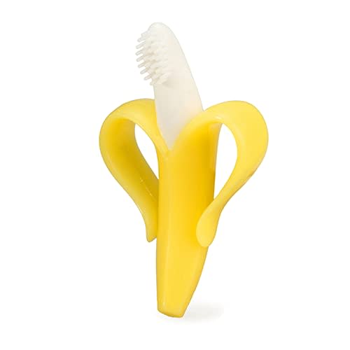 Banana Teether, Soothing Pain Relief Soft Silicone Train Baby Toothbrush, Teething Toys for Babies, Toddlers, Infants, BPA Free for Oral Hygiene, Food Grade, Soothes Babies Sore Gums, 3+ Months