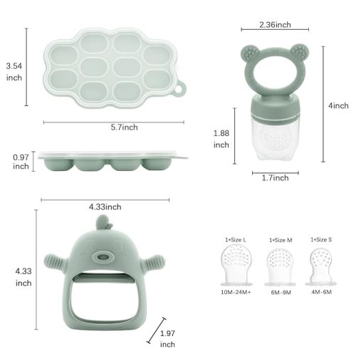 Baby Fruit Feeder Pacifier - 3 Pack | 1 Baby Food Feeder & 1 Baby Teether & 1 Baby Popsicle Molds | Breastmilk Popsicle Molds | Baby Teething Toys | Baby Fruit Food Feeder Pacifier Babies (Pea Green)