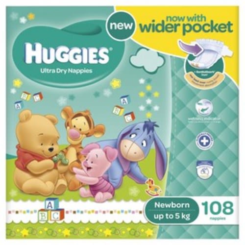 Huggies Newborn Nappies Size 1 (up to 5kg) | 108 pack