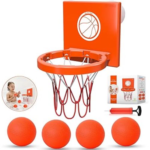 MARPPY Bath Toys - Bathtub Basketball Hoop for Toddlers Kids | Suction Cups Baby Mini Basketball Hoop with 4 Soft Balls | Fun Bath Toy for Boys and Girls