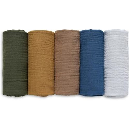 Muslin Receiving Blankets, Neutral Blanket Swaddling for Newborn Boys and Girls, 5 Pack Breathable and Skin-Friendly Swaddle Wrap for Infant Baby (Elegant Colors)