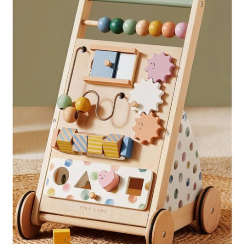 Tiny Land Baby Push Walker, Wooden Baby Walker for Girls, Adjustable Speed Walkers for Baby Boys, Montessori Walker Toy, Baby Activity Center, Push Toys for Kids Development (Morandi)