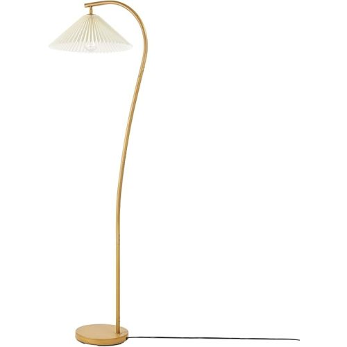 Globe Electric Novogratz x 61000043 Novogratz x Globe 62" Floor Lamp, Faux Wood Finish, White Pleated Fabric Shade, Pivot Joint on Shade, in -Line On/Off Foot Switch, Black Cord, Reading Lamp