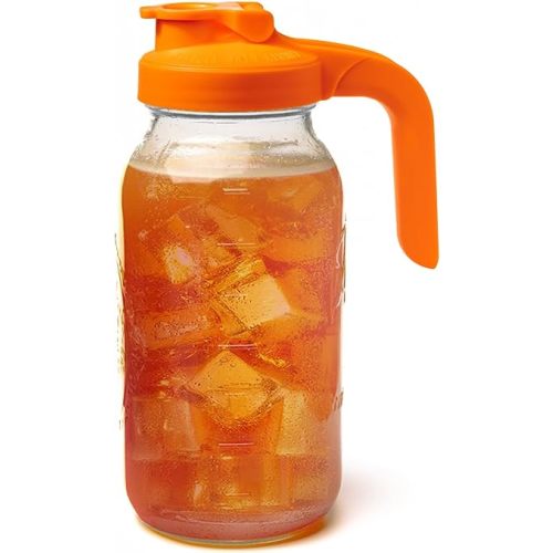 County Line Kitchen Glass Mason Jar Pitcher with Lid - Wide Mouth, 2 Quart (64 oz) - Heavy Duty, Leak Proof - Sun & Iced Tea Pitcher, Cold Brew Coffee, Breast Milk Storage, Water - Sunrise Orange