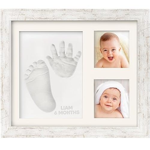 Baby Hand and Footprint Kit - Quick Dry Clay Baby Footprint Kit, Newborn Keepsake, Nursery Picture Frame for Boys, Girls, Personalized Gifts for Baby Shower, Registry & Mother's Day (Vintage White)